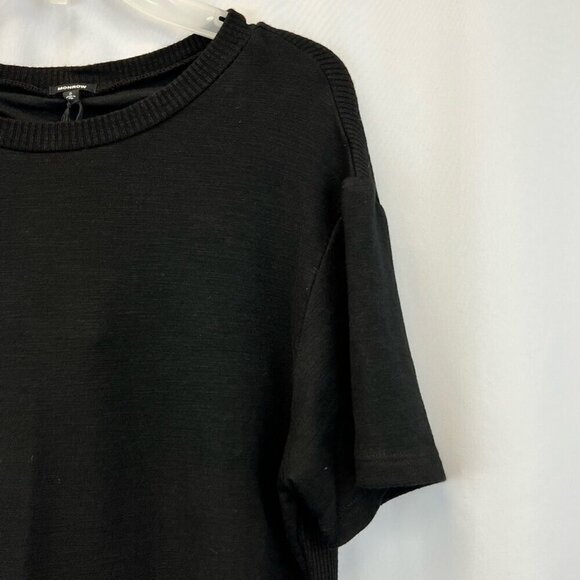 Monrow Womens T Shirt Dress Solid Black Crew Neck Short Sleeve Ribbed Knit S New - Picture 5 of 12